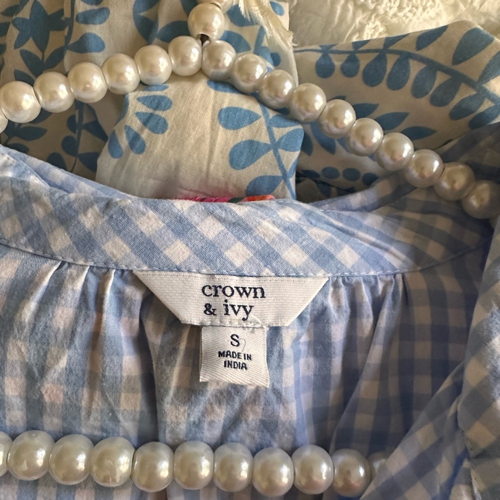 Crown & Ivy Gingham Blue & White Ruffle Dress - Picture 8 of 10